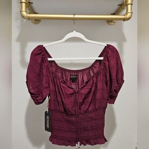 Shyanne Deep Red Puff Sleeve Blouse